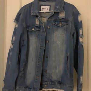 Oversized distressed jean jacket